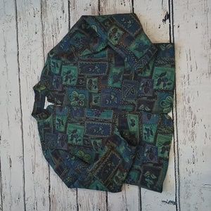 Coldwater Creek Blue Green Floral Print Zip Up Jacket L